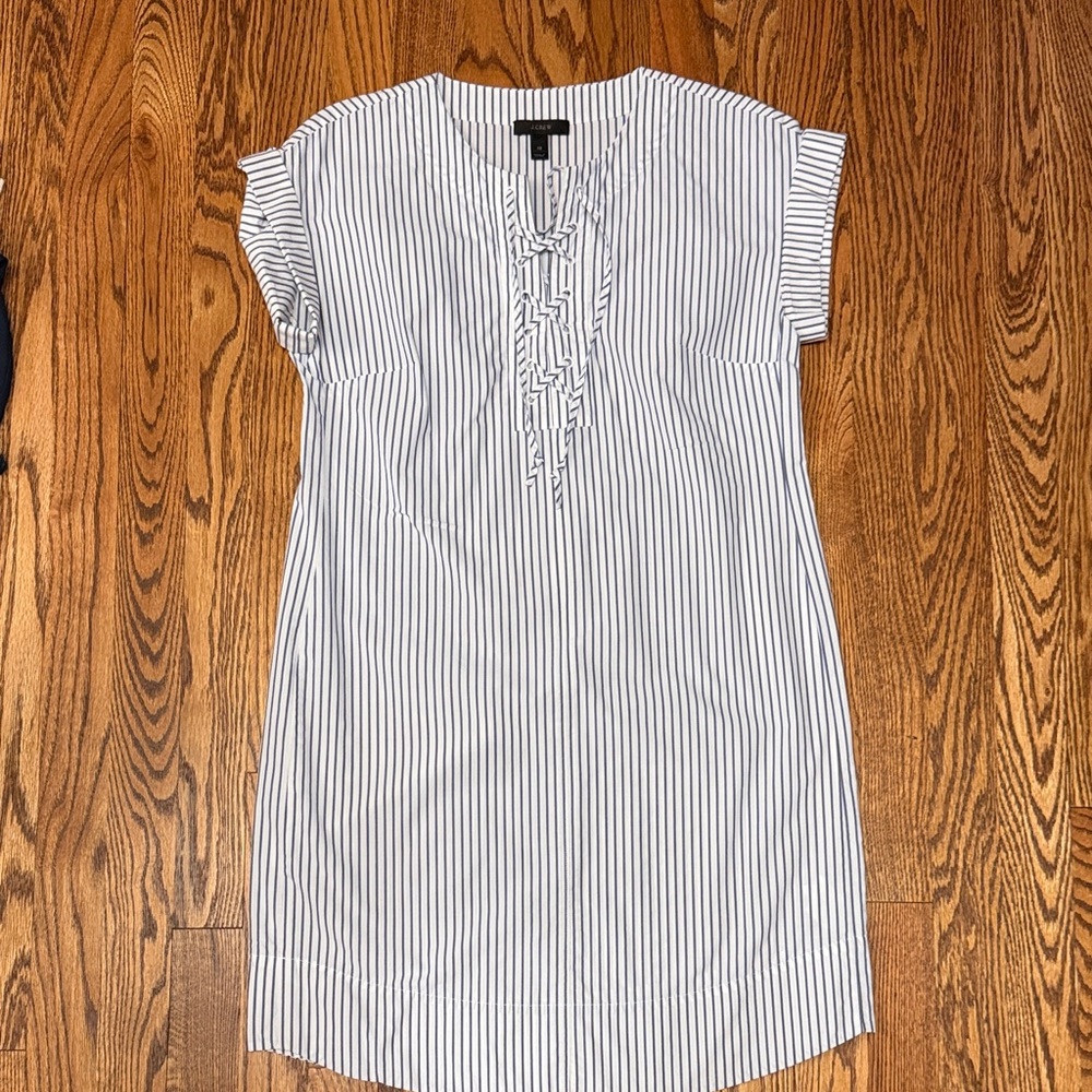 J. Crew Striped Blue & White Tie-Neck Shift Dress